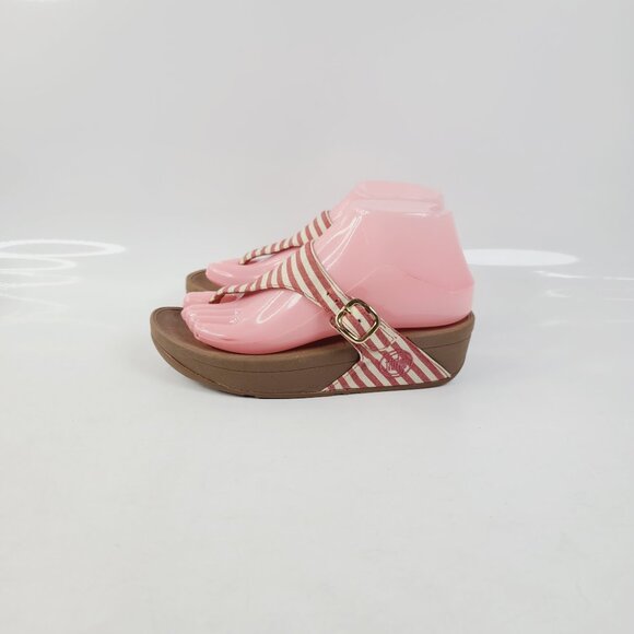 Fitflop Women's Red White The Skinny Striped Wedge Slip-On Slide Sandal Size 6 - Picture 2 of 6